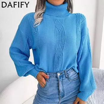 DAFIFY женские модные повседневные однотонные принты осенне-зимние свитера с высоким воротом и длинными рукавами S