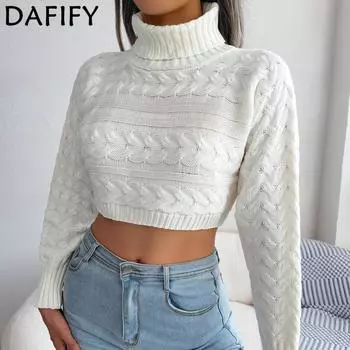 DAFIFY женские модные повседневные однотонные принты осенне-зимние свитера с высоким воротом и длинными рукавами S