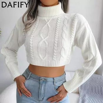 DAFIFY женские модные повседневные однотонные принты осенне-зимние свитера с высоким воротом и длинными рукавами S