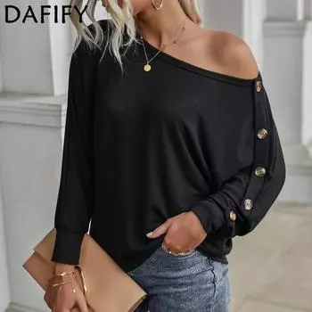 DAFIFY женские модные повседневные однотонные пуловеры с круглым вырезом и длинными рукавами, осень-зима с однотонным принтом S