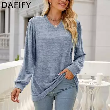 DAFIFY женские модные повседневные однотонные пуловеры с v-образным вырезом и длинными рукавами на весну и осень с v-образным вырезом и длинными рукавами S