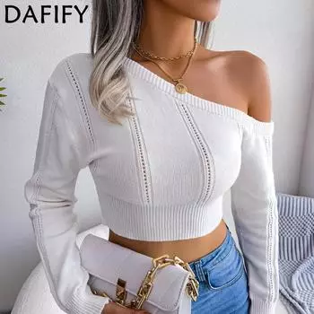 DAFIFY женские модные повседневные однотонные пуловеры с принтом на осень-зиму и свитера с круглым вырезом с длинными рукавами L