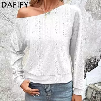 DAFIFY Женские модные повседневные однотонные пуловеры с длинными рукавами и весенне-осенним принтом S