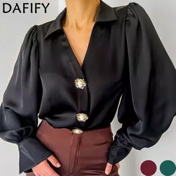 DAFIFY женские модные повседневные однотонные пуловеры с длинными рукавами и воротником-поло с принтом на весну и осень S