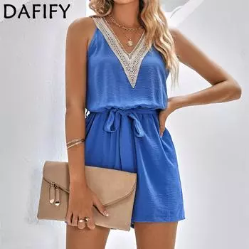 DAFIFY женские модные повседневные однотонные шорты с принтом на лето и весну без рукавов с v-образным вырезом, комбинезоны и комбинезоны
