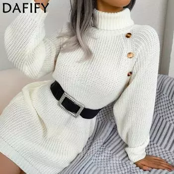 DAFIFY женские модные повседневные однотонные свитера с принтом осень-зима с длинным рукавом с высоким воротом и средней талией S