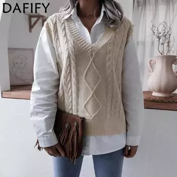 DAFIFY женские модные повседневные однотонные свитера с v-образным вырезом без рукавов на осень-зиму S