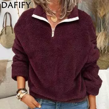 DAFIFY женские модные повседневные однотонные свитера с воротником-поло на осень-зиму с длинными рукавами S