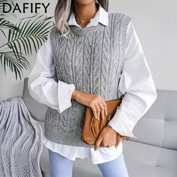 DAFIFY женские модные повседневные однотонные свитера с круглым вырезом без рукавов на осень-зиму S