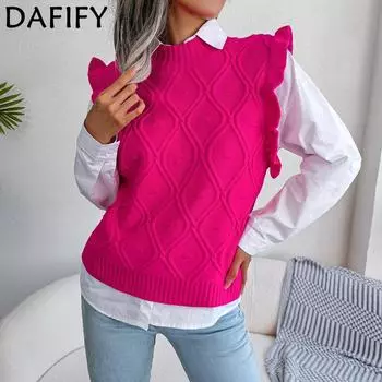 DAFIFY женские модные повседневные однотонные свитера с круглым вырезом без рукавов на осень-зиму