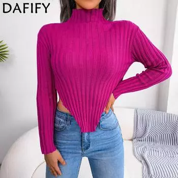 DAFIFY женские модные повседневные однотонные свитера с воротником на осень и зиму с длинными рукавами S