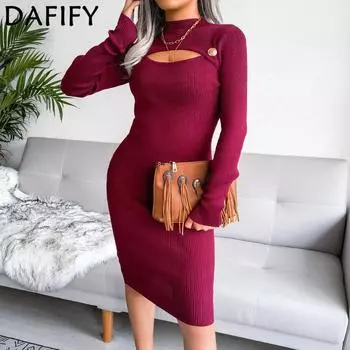 DAFIFY женские модные повседневные однотонные свитера с воротником на осень и зиму с длинными рукавами