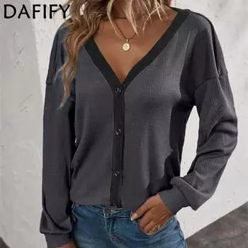DAFIFY Женские модные повседневные осенне-зимние пуловеры с длинными рукавами и v-образным вырезом S