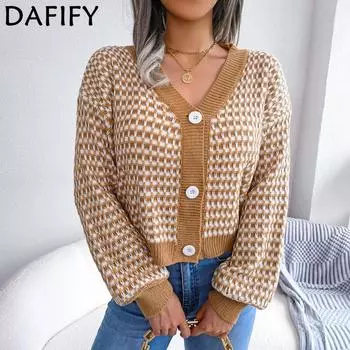 DAFIFY женские модные повседневные осенне-зимние свитера с длинными рукавами и v-образным вырезом S