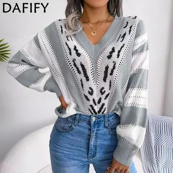DAFIFY женские модные повседневные осенне-зимние свитера с длинными рукавами и v-образным вырезом S