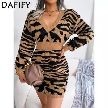 DAFIFY женские модные повседневные осенне-зимние свитера с длинными рукавами и v-образным вырезом, костюмы с юбкой S