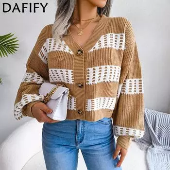 DAFIFY женские модные повседневные осенне-зимние свитера с длинными рукавами и v-образным вырезом S