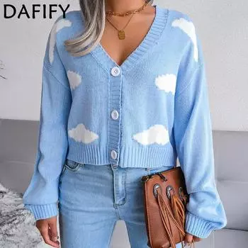 DAFIFY женские модные повседневные осенне-зимние свитера с длинными рукавами и v-образным вырезом S