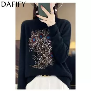 DAFIFY Женские модные повседневные осенне-зимние свитера с длинным рукавом и полуводолазкой S чёрный