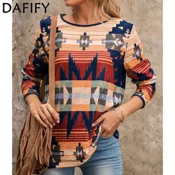 DAFIFY Женские модные повседневные пуловеры с круглым вырезом и длинными рукавами на весну и осень с длинными рукавами