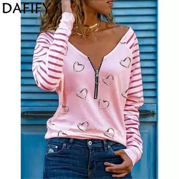 DAFIFY женские модные повседневные пуловеры с v-образным вырезом и длинными рукавами, весна-осень с принтом «любовь»