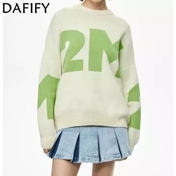 DAFIFY Женские модные повседневные свитера с длинным рукавом и круглым вырезом на осень-зиму S зелёный