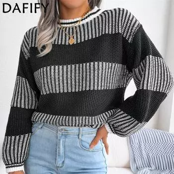 DAFIFY женские модные повседневные свитера в полоску с принтом осень-зима с длинными рукавами и круглым вырезом S