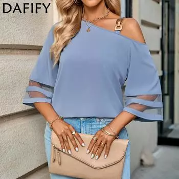 DAFIFY Женские модные повседневные весенне-летние однотонные блузки и рубашки с рукавами 1/2 с принтом