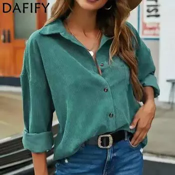 DAFIFY женские модные повседневные весенне-осенние однотонные рубашки-поло с длинным рукавом и принтом, блузки и рубашки S