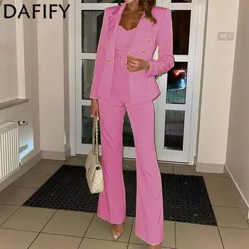 DAFIFY женские модные повседневные весенне-осенние однотонные брюки-поло с длинными рукавами и принтом, брюки, костюмы S розовый