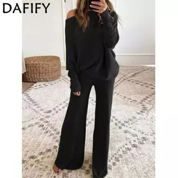 DAFIFY женские модные повседневные весенне-осенние однотонные брюки с длинными рукавами и принтом, брюки, костюмы S