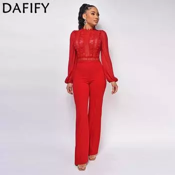 DAFIFY женские модные повседневные весенне-осенние однотонные брюки с длинными рукавами и высокой талией с принтом, комбинезоны и комбинезоны S белый