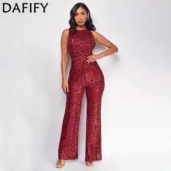 DAFIFY женские модные повседневные весенне-осенние однотонные брюки без рукавов с высокой талией и принтом, комбинезоны и комбинезоны S шампанского