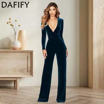 DAFIFY женские модные повседневные весенне-осенние однотонные брюки с длинными рукавами и высокой талией с принтом, комбинезоны и комбинезоны S чёрный