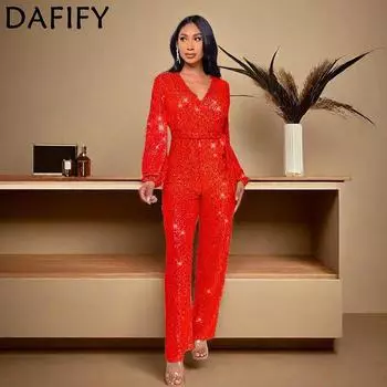 DAFIFY женские модные повседневные весенне-осенние однотонные брюки с длинными рукавами и высокой талией с принтом, комбинезоны и комбинезоны S белый