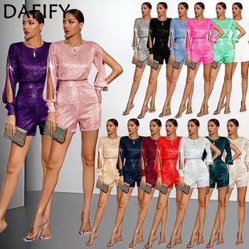 DAFIFY женские модные повседневные весенне-осенние однотонные брюки с длинными рукавами и высокой талией с принтом, комбинезоны и комбинезоны S чёрный