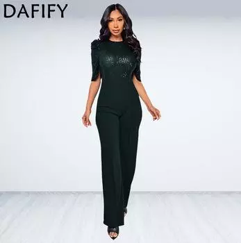 DAFIFY женские модные повседневные весенне-осенние однотонные брюки с высокой талией и рукавами 1/2, комбинезоны и ромперы S шампанского