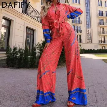 DAFIFY женские модные повседневные весенне-осенние поло с длинным рукавом, брюки, брюки, костюмы S