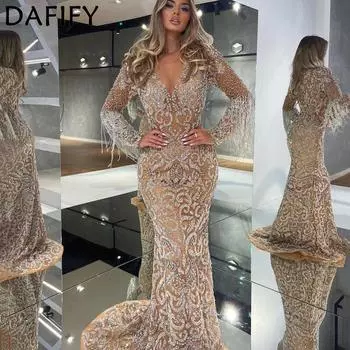 DAFIFY женские модные весенне-осенние коктейльные и вечерние платья с цветочным узором и длинными рукавами и v-образным вырезом со средней талией