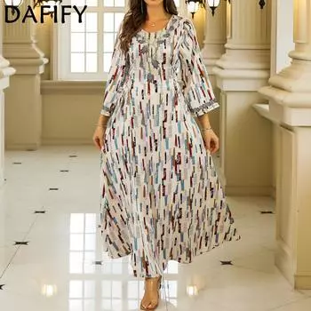 DAFIFY женские модные весенне-осенние коктейльные и вечерние платья с длинными рукавами и круглым вырезом со свободной талией M белый