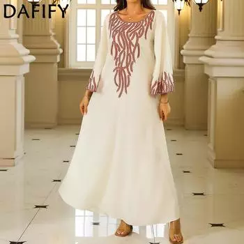 DAFIFY женские модные весенне-осенние коктейльные и вечерние платья с длинными рукавами и круглым вырезом со свободной талией M белый