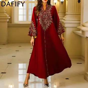 DAFIFY женские модные весенне-осенние коктейльные и вечерние платья с длинным рукавом и v-образным вырезом, свободная талия M красный