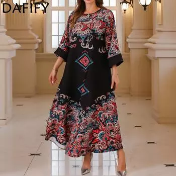 DAFIFY женские модные весенне-осенние коктейльные и вечерние платья с длинными рукавами и круглым вырезом со свободной талией M чёрный