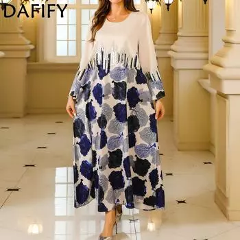 DAFIFY женские модные весенне-осенние коктейльные и вечерние платья с длинными рукавами и круглым вырезом со свободной талией M синий