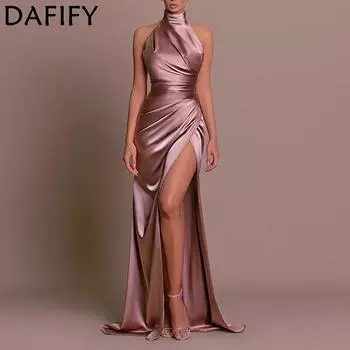 DAFIFY женские модные весенне-осенние однотонные коктейльные и вечерние платья без рукавов с высоким воротом и высокой талией