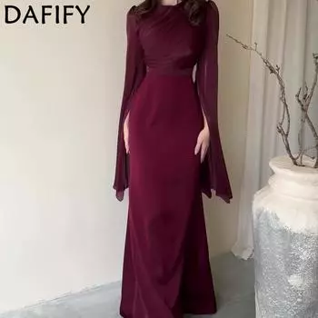 DAFIFY Женские модные весенне-осенние однотонные повседневные платья с длинным рукавом и круглым вырезом с высокой талией и принтом S белый