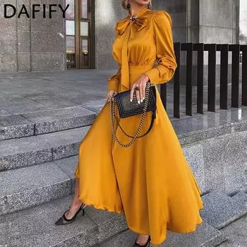 DAFIFY женские модные весенне-осенние однотонные повседневные платья с длинным рукавом и v-образным вырезом со средней талией S красный