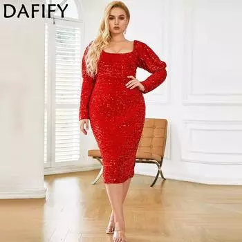 DAFIFY женские модные весенне-осенние платья больших размеров с однотонным принтом и длинным рукавом с u-образным вырезом, коктейльные и вечерние платья XL чёрный