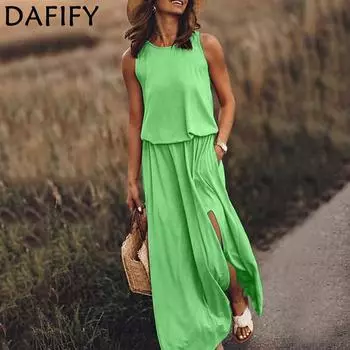 DAFIFY женские винтажные летние весенние однотонные повседневные платья без рукавов с круглым вырезом и свободной талией