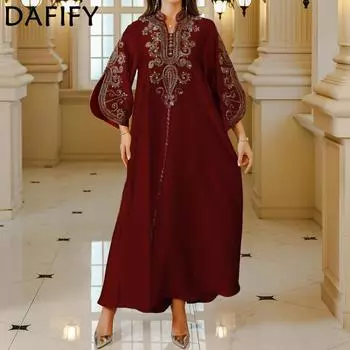 DAFIFY женское модное весенне-осеннее коктейльное и вечернее платье с длинным рукавом и воротником-стойкой, свободная талия M светло-фиолетовый